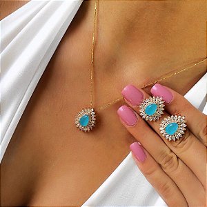 Conjunto Gota Navetes *Semi Jóia