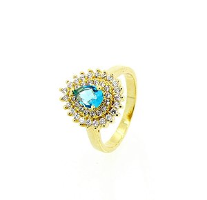 Anel Cravejado Gota Folheado a Ouro 18k