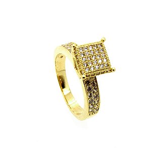 Anel Cravejado Solitário Folheado a Ouro 18k