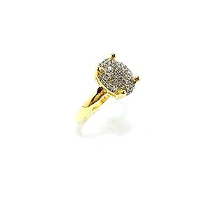 Anel Cravejado Solitário Oval Folheado a Ouro 18k