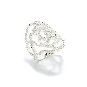 Anel Cravejado Flor Prata 925
