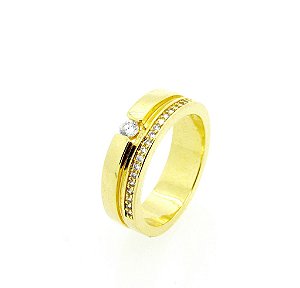 Anel Cravejado Meia Aliança Folheado a Ouro 18k