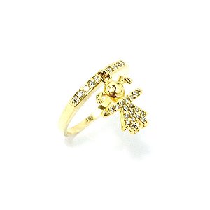 Anel Cravejado 1 Menina Folheado a Ouro 18k