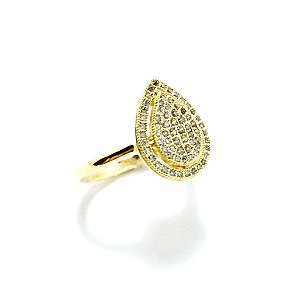Anel Cravejado Gota Folheado a Ouro 18k