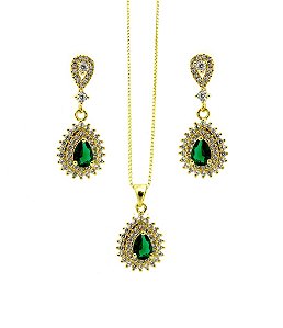 Conjunto Gota Esmeralda *Semi Jóia
