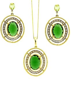 Conjunto Oval Esmeralda *Semi Jóia