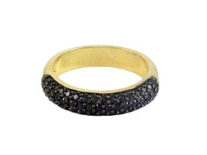 Anel Cravejado Meia Aliança Folheado a Ouro 18k