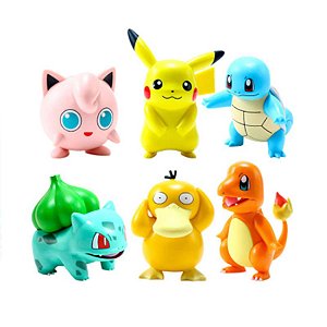 Kit 6 Bonecos Pokemon Pikachu Charmander Bulbassauro Squirtle Psyduck Jigglypuff Pvc