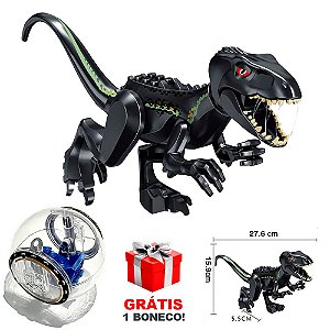 Kit Jurassic World Dinossauro Raptor + Girosfera e Boneco Grátis Bloco de Montar