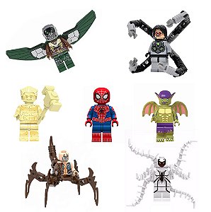 Kit 7 Bonecos Homem Aranha Spiderman Octupus Marvel Blocos de Montar