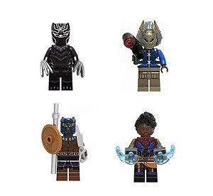 Kit 4 Bonecos Pantera Negra Black Panther Marvel Blocos de Montar
