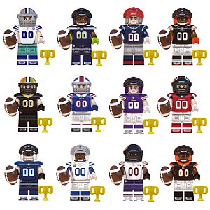 Kit 12 Bonecos Jogadores NFL Futebol Americano Patriots Seahawks Falcons Bloco de Montar
