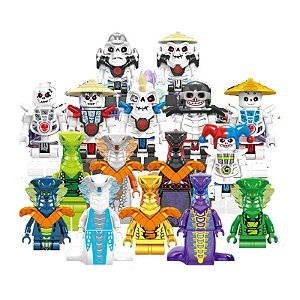 KIT 16 BONECOS NINJAGO NINJAS CAVEIRA COBRA KAI BLOCOS DE MONTAR