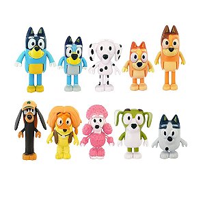 KIT 10 BONECOS BLUEY BINGO CHILLI BANDIT ACTION FIGURE