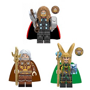 Kit 3 Bonecos Thor Loki Odin Blocos de Montar