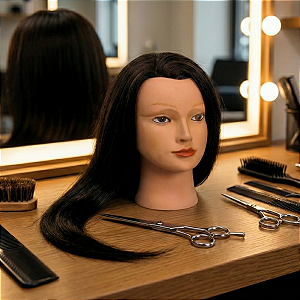 Manequim Feminino Para Treino Cabelo Humano e Sintético 40cm - Loiro Escuro
