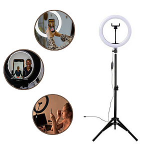 Ring Light Led Iluminador 26cm Completo + Tripé 2.1m Foto