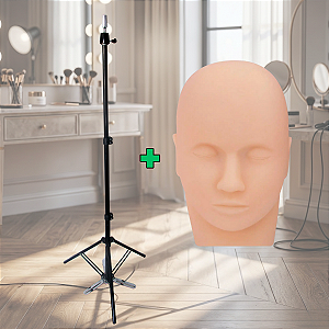 Cabeça de Manequim Treino Cílios Maquiagem Micropigmentação + Tripé Sem Bandeja