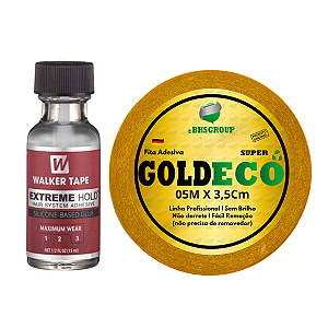 Cola Extreme Hold 15ml + Fita Adesiva Gold Eco Super 5 metros x 3,5cm Para Prótese Capilar