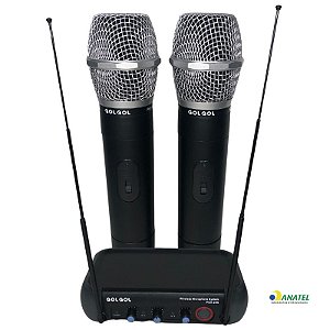 Microfone Sem Fio Profissional Dinâmico Duplo Sem Ruido Cor Preta/Prata