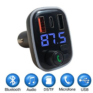 Carregador Para Carro Bluetooth Rádio FM Mp3 Player Pendrive Duplo USB Carga Rápida Visor Com LED