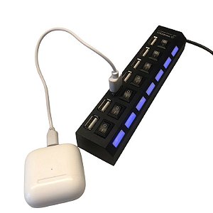 HUB USB 3.0 De 7 Portas Com Botões Individuais Liga/Desliga Para PC HD Externo Pendrive LED Azul Sinalizador