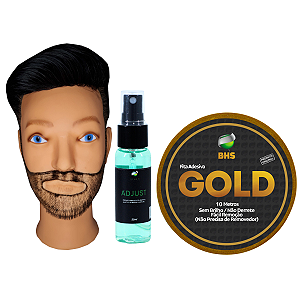 Kit Prótese Capilar Masculina Micropele 20x25cm + Gold 10m x 2,0 + Adjust 30ml Corte 1