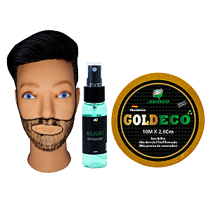 Kit Prótese Capilar Masculina Micropele 20x25cm + Gold Eco 10m x 2,0 + Adjust 30ml Corte 1