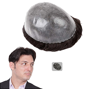Prótese Capilar Micropele Fios Humanos 20x25 #1B150 Castanho Escuro 50%Grisalho