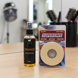 Kit Limpa Fácil - Fita Adesiva Super Tape 12 Yards x 1,9cm + Removedor Orange 60 ml Para Próteses Capilares