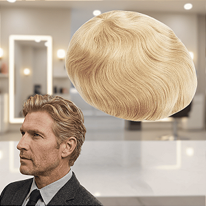 Prótese Capilar Base Micropele Silicone 20x25cm Cabelo Humano Cor Loiro Claríssimo 130% Densidade