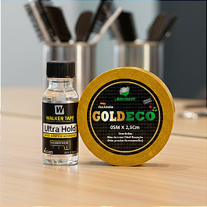 Kit Fixação Total - Cola Ultra Hold 15ml + Fita Adesiva Para Próteses E Perucas Goldeco 5mt x 2,5cm