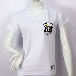 Camiseta Torcida Jovem Santos Retrô Bordada Feminina Oficial