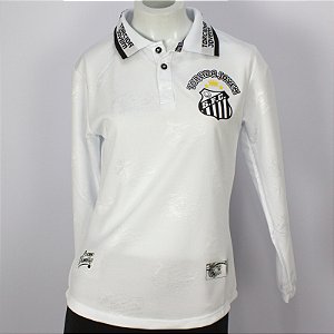Camisa Polo Manga Longa Torcida Jovem Santos Feminina Marca D'água Oficial Exclusivo Sócio TJ
