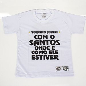 Camiseta Torcida Jovem Frase Com o Santos  Infantil Oficial