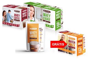 COMBO - 1 Caixa de Cookie de Coco 320g + 1 Caixa de Coffee Mocaccino 300g + 1 pacote de Cafe Latte 300g + 1 Caixa gratis de snack Queijo 210g