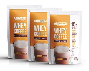 3 Pacotes de Whey Coffee Zero Lactose Caffé Latte 900g (36 doses) - All Protein