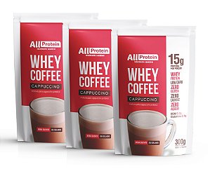 3 Pacotes de Whey Coffee Zero Lactose Cappuccino 900g (36 doses) - All Protein