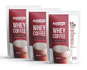 3 Pacotes de Whey Coffee Zero Lactose Mocaccino 900g (36 doses) - All Protein