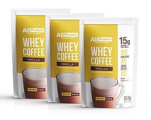 3 Pacotes de Whey Coffee Zero Lactose Vanilla 900g (36 doses) - All Protein