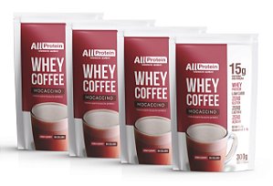 4 Pacotes de Whey Coffee Zero Lactose Mocaccino 1200g (48 doses) - All Protein