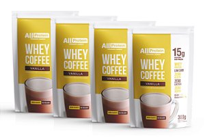 4 Pacotes de Whey Coffee Zero Lactose Vanilla 1200g (48 doses) - All Protein