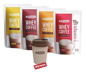 4 Pacotes de Whey Coffee Zero Lactose um de cada sabor 1200g (48 doses) - All Protein