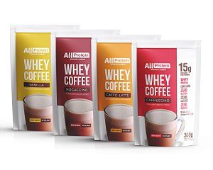 4 Pacotes de Whey Coffee Zero Lactose um de cada sabor 1200g (48 doses) - All Protein