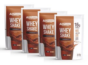 4 Pacotes de Whey Shake Caramelo 1200g (48 doses) - All Protein