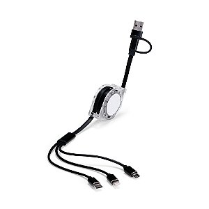 Cabo Retrátil 3 em 1 com Adaptador