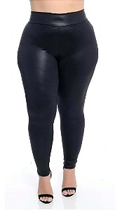 Kit 3 Calças Legging Power Tecido Grosso Cirre Plus Size Couro Brilhoso Cintura Alta Combina Com Tudo - WOLFOX