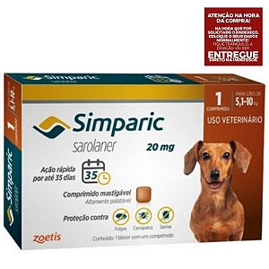 Antipulgas Simparic 20 mg para cães 5,1 a 10 kg - Zoetis