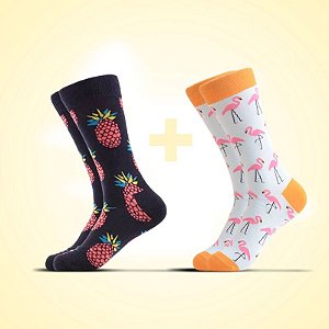 Meia estampada Abacaxi e flamingo- Kit 2x1