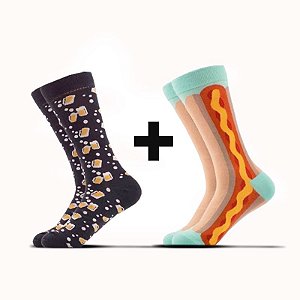 Meia estampada Hot dog  e cerveja  Kit 2x1